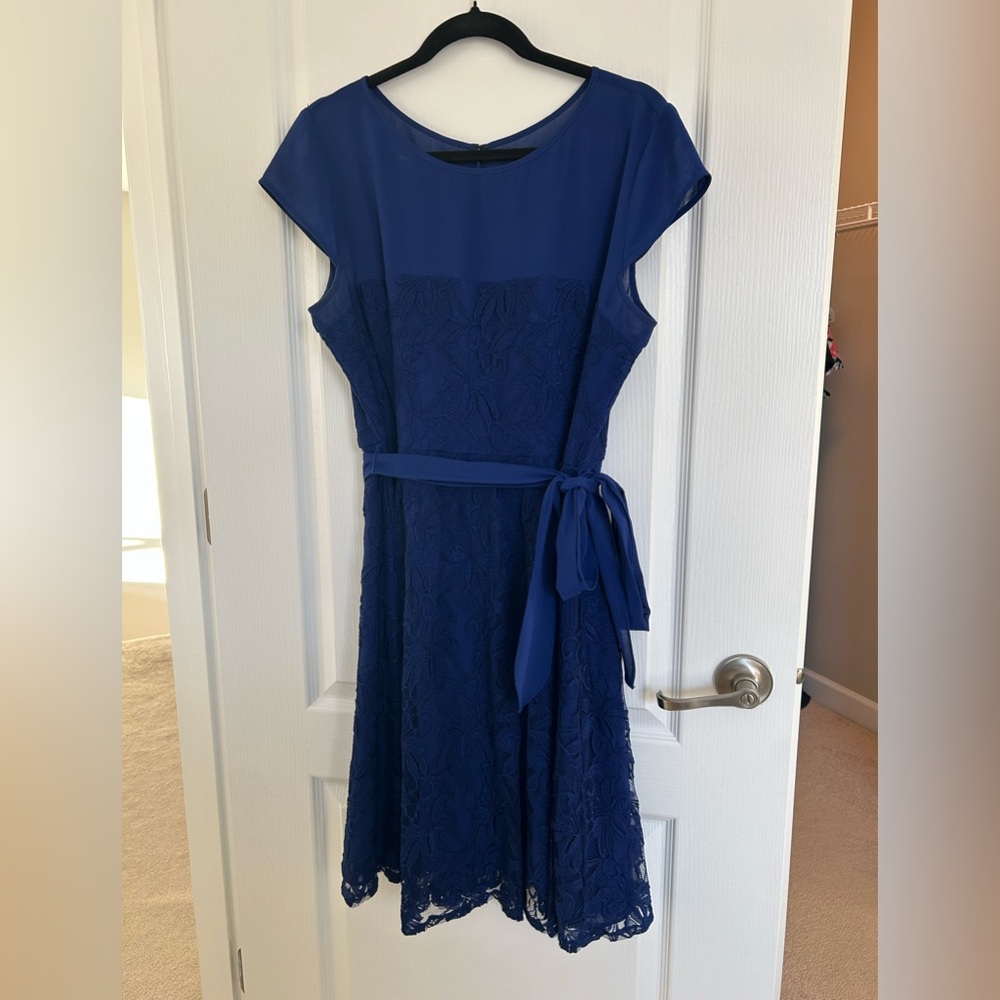 Dressbarn Navy Lace Midi Dress | Size 16 | Tie Waist